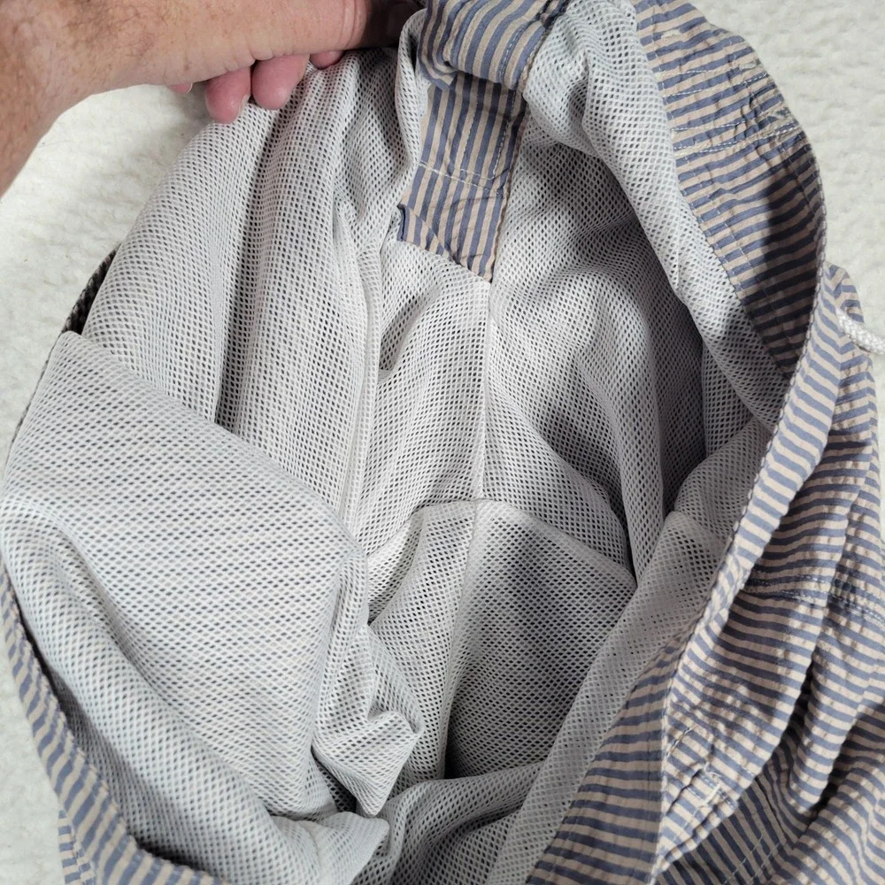 J.Crew Board Shorts Mens‎ Size 35 Blue Striped Seersucker Mesh Lined Swim Trunks